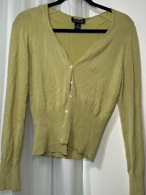 Ann Taylor Olive Green V-Neck Button Cardigan
